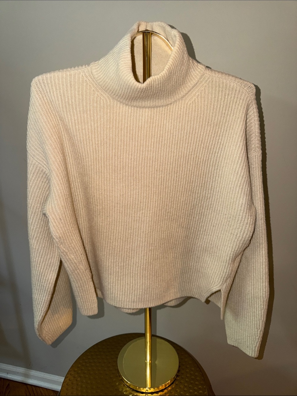 Abercrombie & Fitch Cream Cotton-Blend Ribbed Turtleneck Sweater